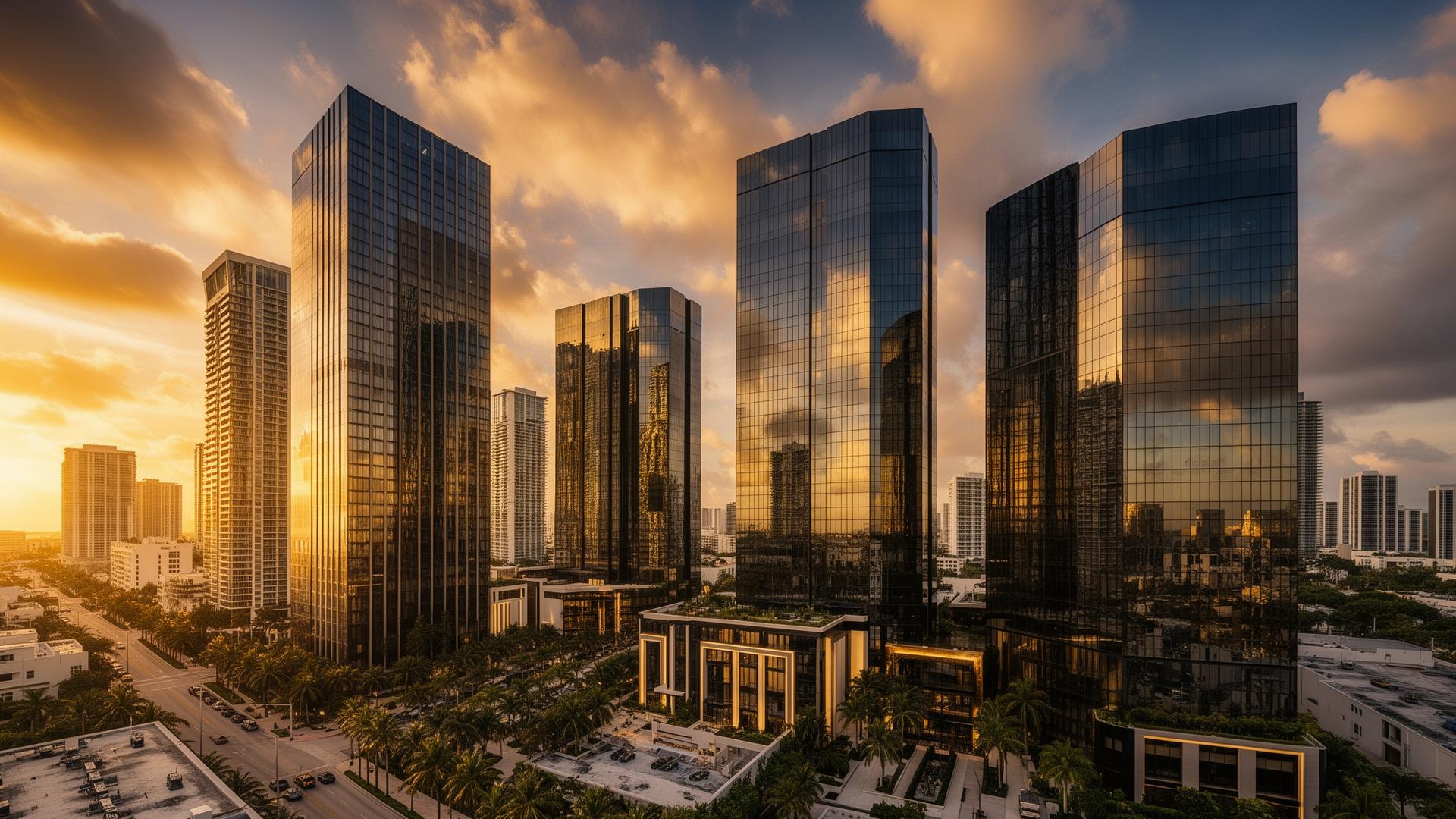Miami commercial real estate skyline at golden hour